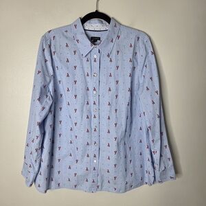 Talbots Light Blue Button-Down Shirt with Red Lobster Print